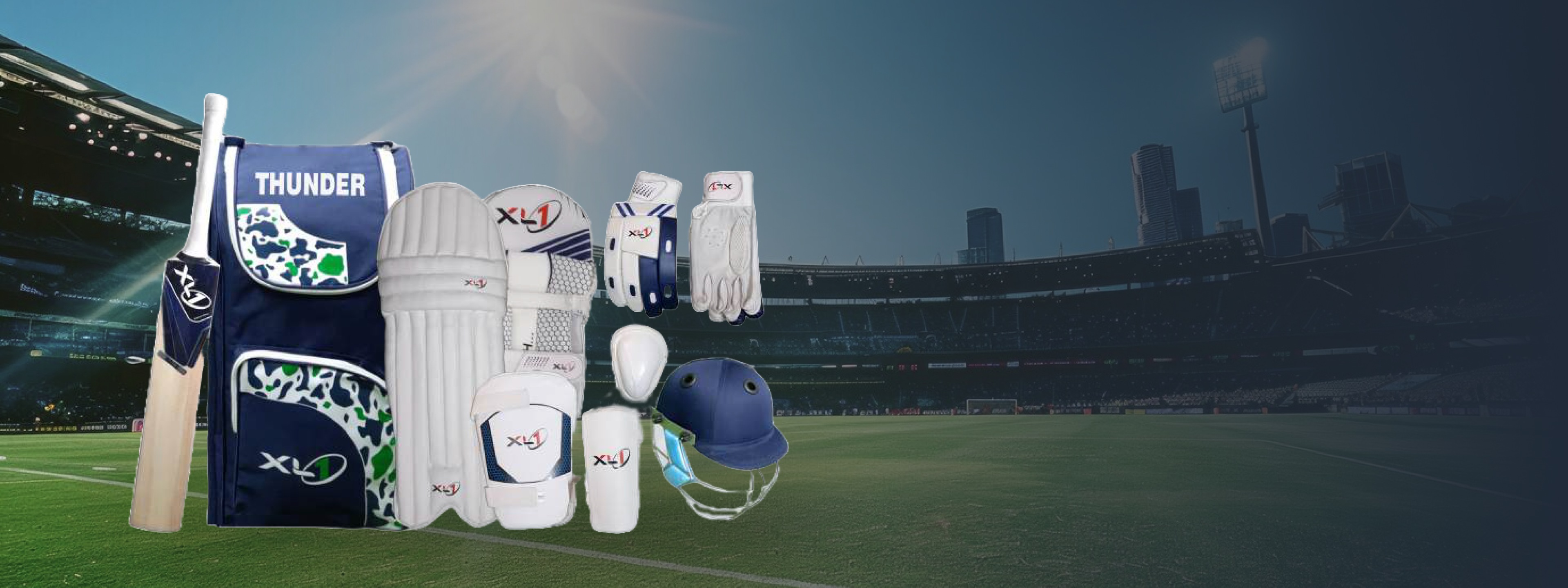 Cricket stadium background with XL1 equipment display